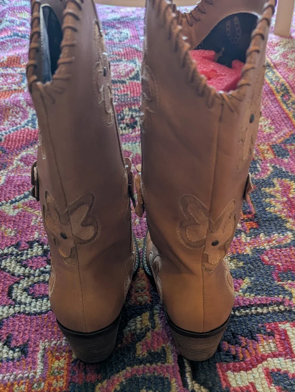 Women's Candida Brown Floral Leather Cowboy Boots Sz 7.5 - Picture 4 of 6